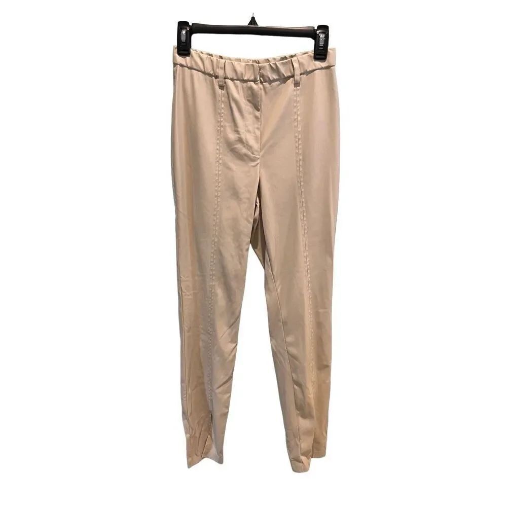 Jason Wu light tan faux leather pants with wider legs and high waist - M
